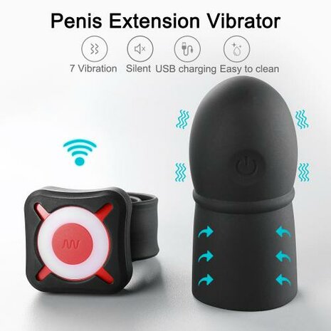 OTOUCH - Super Striker Verlengende Penis Sleeve Met Vibraties - Zwart