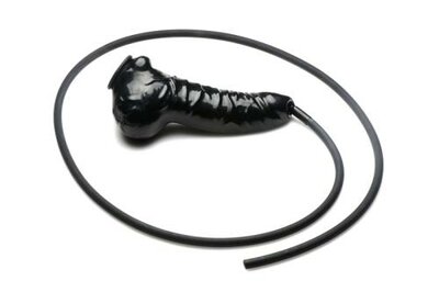 Guzzler Realistic Latex Penis Sleeve with Hose - Black