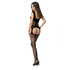 Suspender Bodystocking With Fishnet And Floral Pattern_